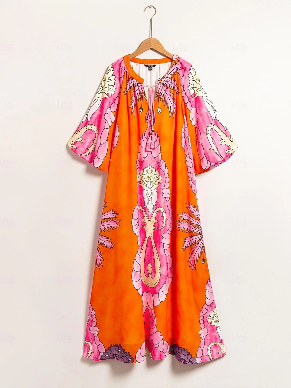 NWT Chiffon V Neck Plant String Maxi Dress